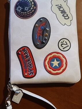 Coach White Clutch with Multi-Color Comic Patch Accents